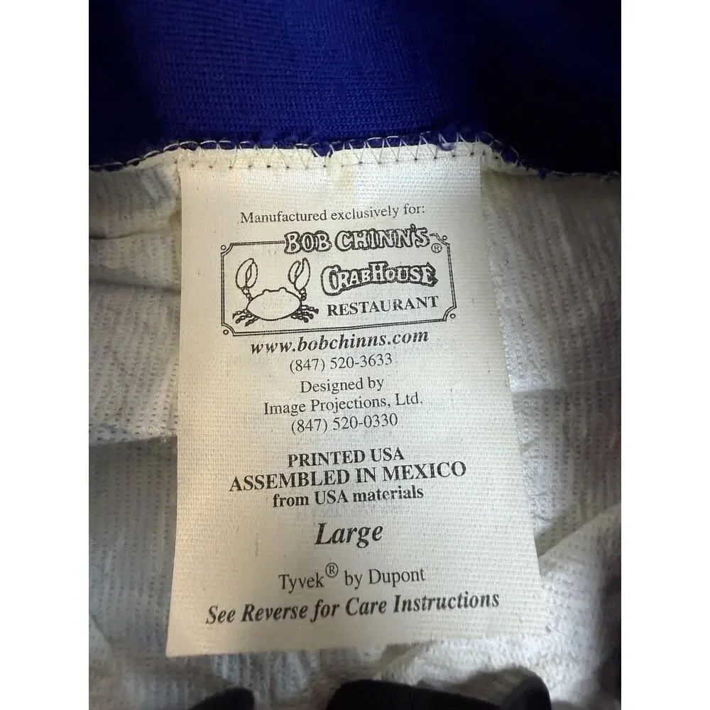 VTG Bob Chinn's CrabHouse Jacket Mens L Blue Bomber Tyvek Full Zip Lightweight